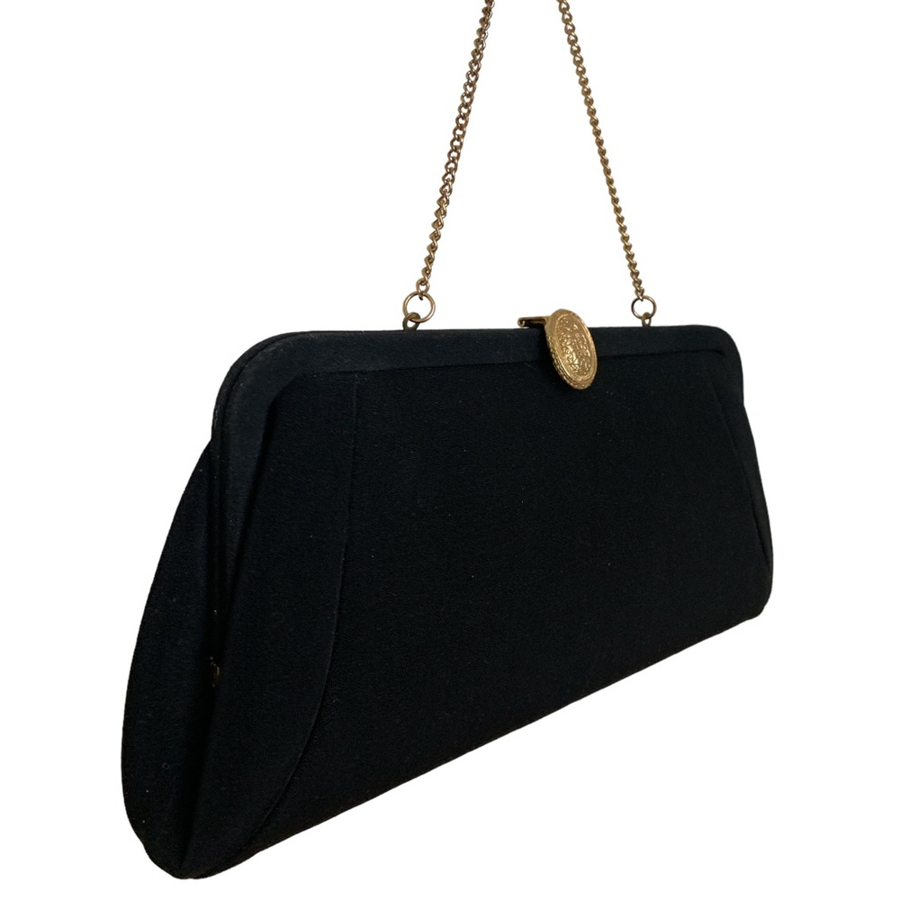 ADMIRAL Vintage Black Clutch with Gold Tone Chain Latch Hardware Woman’s Purse